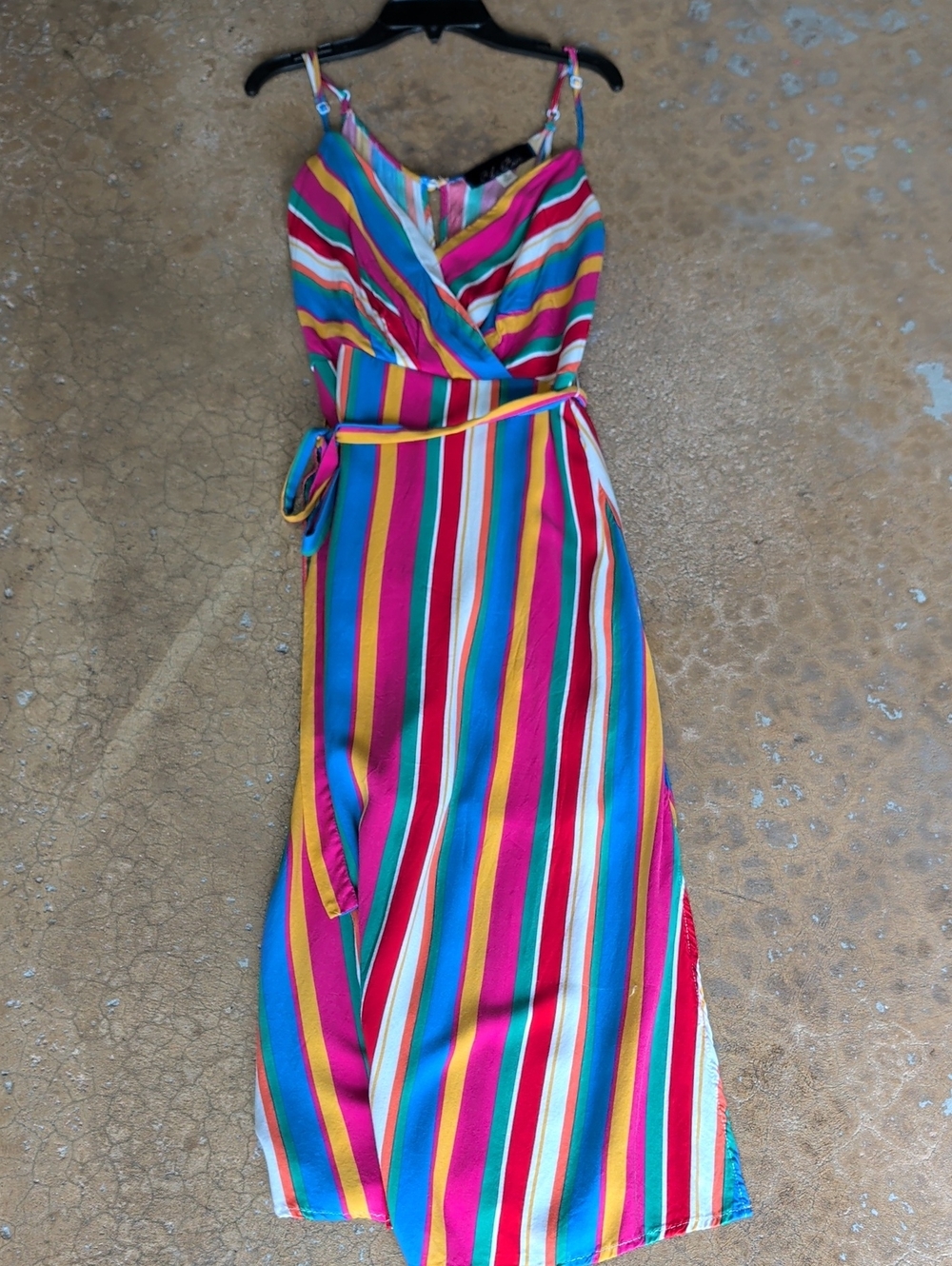 Blue Rain Multi-Stripe Wrap Maxi Dress in Pink, Blue & Yellow